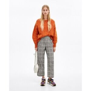 Bimba Y Lola Plaid Wide Leg Trousers Pleated High Rise Cropped Pants Sz 38/6
